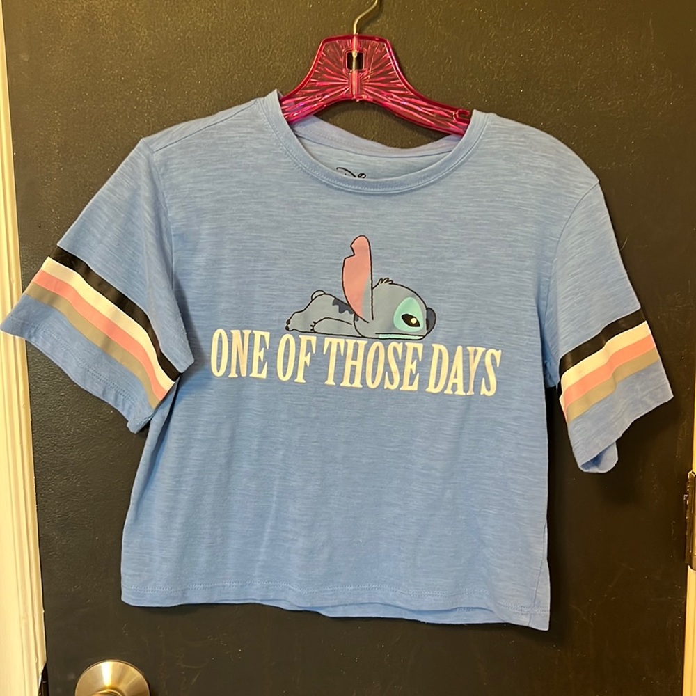 Disney Stitch “One of Those Days” Crop Top T-Shirt with Striped Sleeves